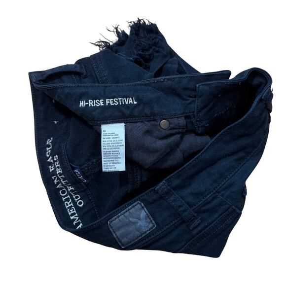 American Eagle Shorts High Rise Festival Black Raw Hem Size 6 Cut Off Denim - Picture 3 of 4